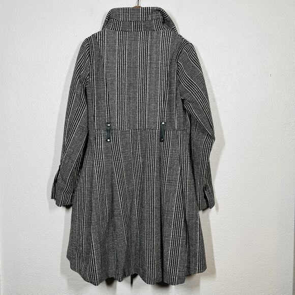 NEW! Yoki Tweed Pea Coat Button Front Coat Long Sleeve Check Stripe - L - Picture 5 of 5